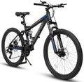 Full Dual Suspension 26 Inch Mountain Bike, 21-Speed Disc Brake, Front Fork Rear Shock Absorber Carbon Steel Frame Mountain Bike, Mens Womens Trail Commuter City Bicycles