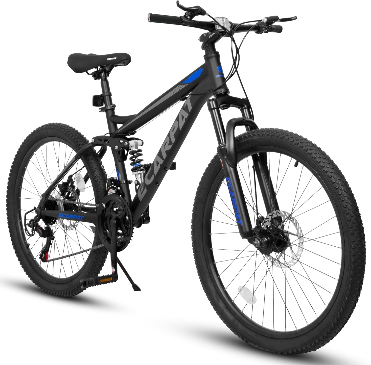 Full Dual Suspension 26 Inch Mountain Bike, 21-Speed Disc Brake, Front Fork Rear Shock Absorber Carbon Steel Frame Mountain Bike, Mens Womens Trail Commuter City Bicycles
