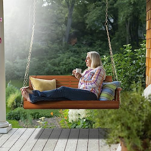 VINGLI Patio Wooden Porch Swing Chair with Hanging Chains, 5 FT, White W381253