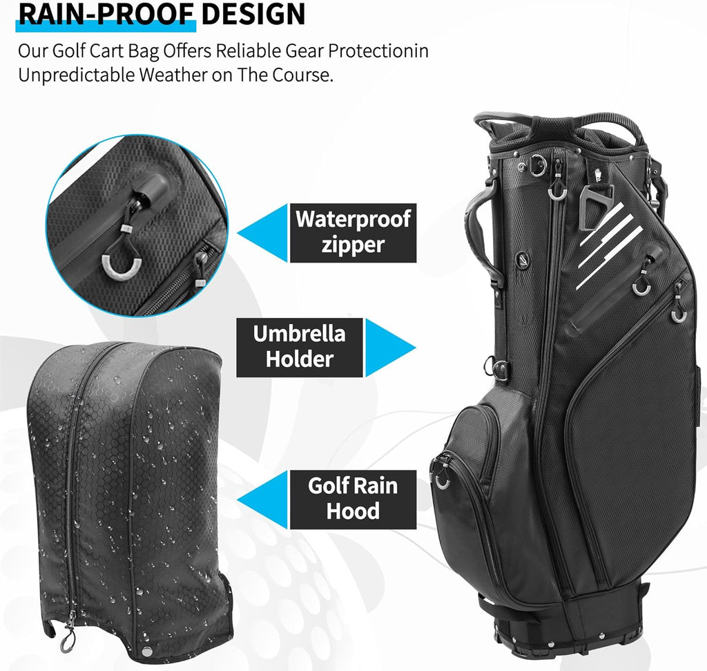 Golf Stand Bag 14 Way Full-Length Dividers, Lightweight Waterproof, Black M556