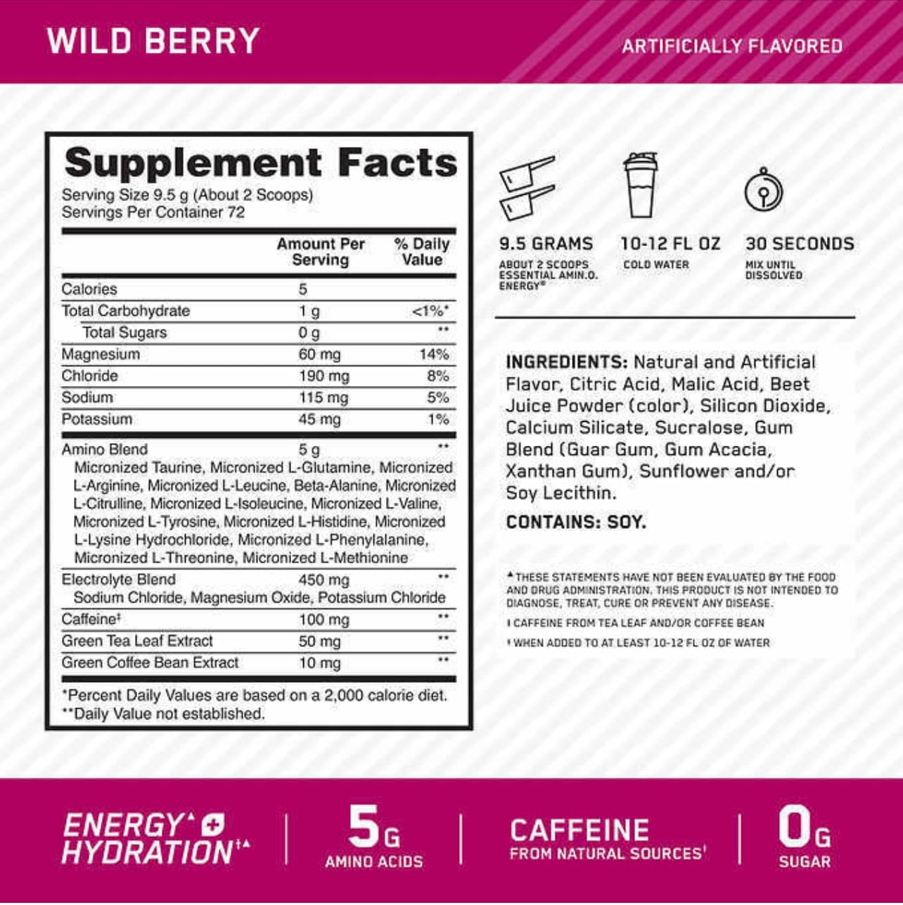 Optimum Nutrition Essential Amino Energy Powder Wild Berry 72 Servings V404387