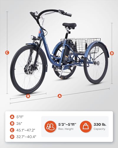 Viribus Electric Trike for Adults, 7 Speed, 48V 13Ah Battery, 350W Motor V799409