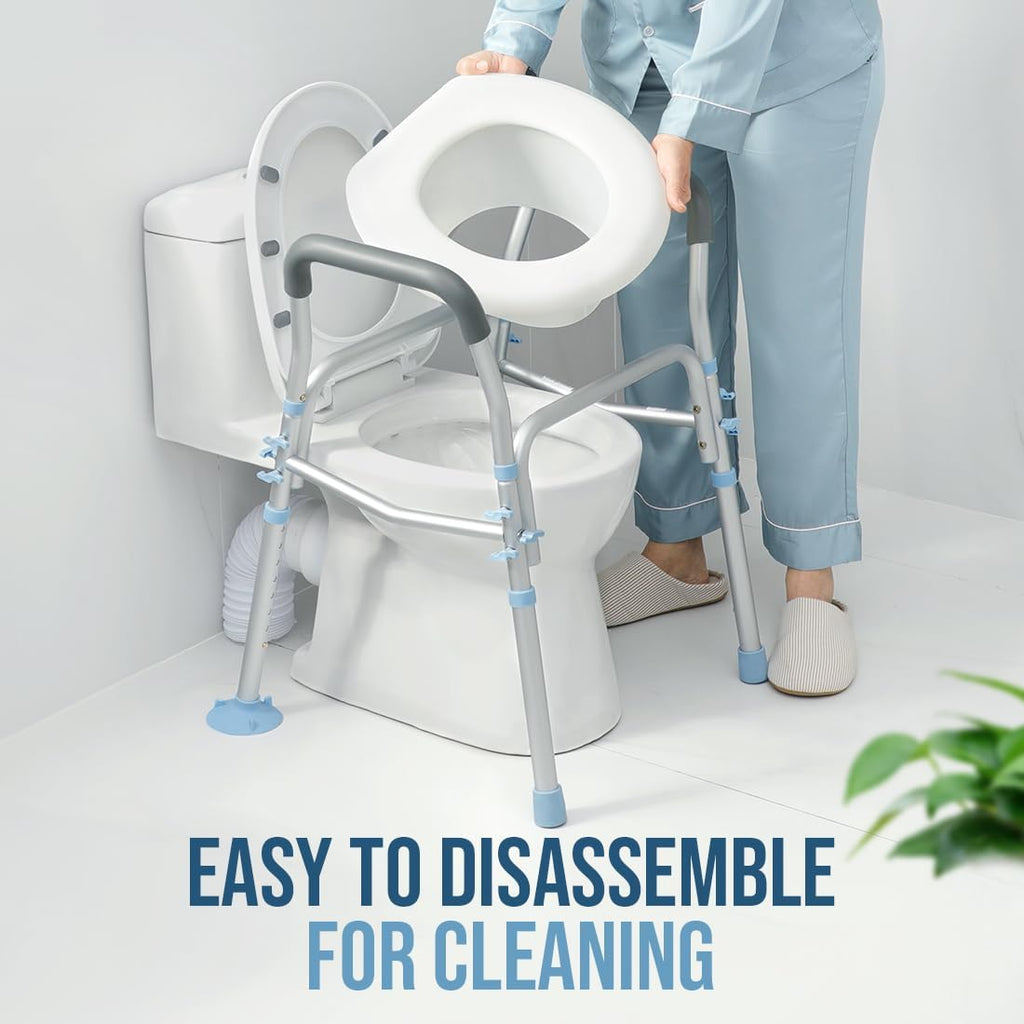 OasisSpace Stand Alone Raised Toilet Seat 300lbs with Safety Frame E2256
