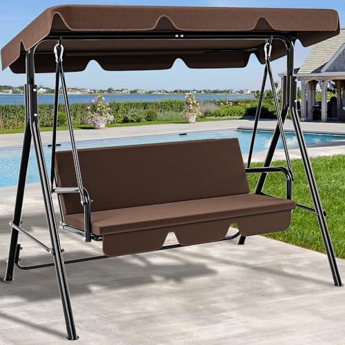 YITAHOME Outdoor Patio Swing Chair 3 Person with Adjustable Canopy, Black P266