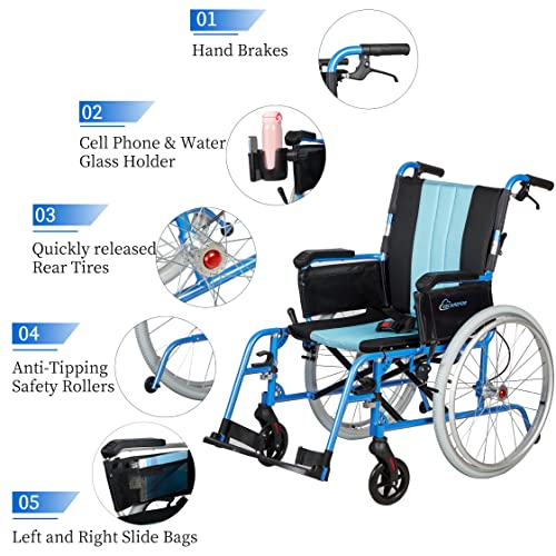 Lightweight Self-Propelled Wheelchair 20" Seat Foldable with Travel Bag T401