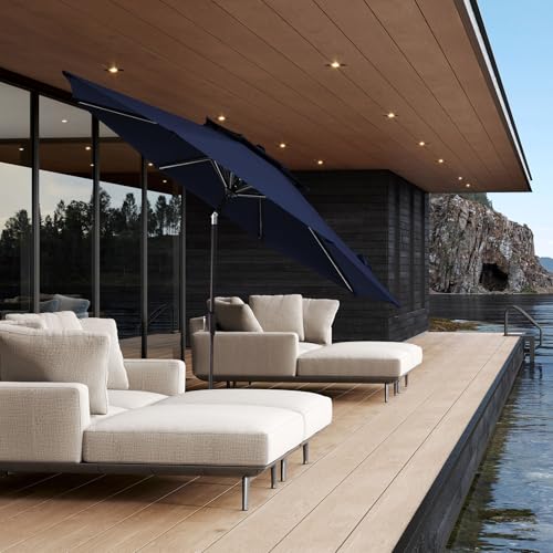 JEAREY 9 ft 2-Tiers Patio Umbrella with Push Button Tilt, Navy Blue A58987