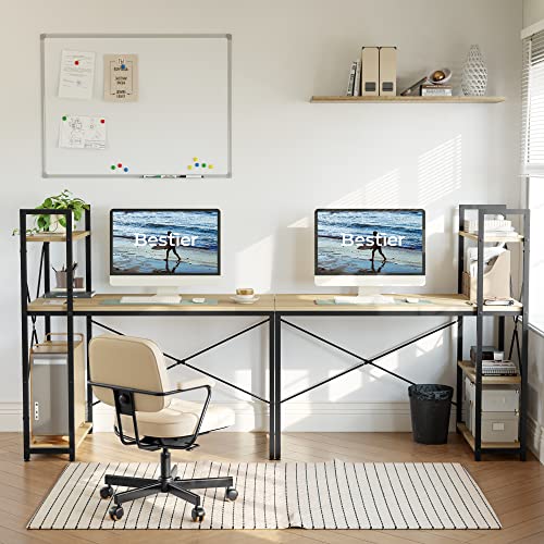 Bestier Computer Desk with Shelves - 47 Inch Home Office Desk with Bookshelf, Grained Black E5808