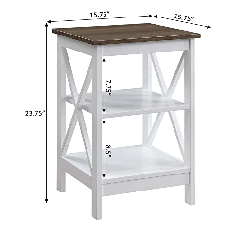 Convenience Concepts Oxford End Table with Storage Shelves, White Faux Marble/Black N969