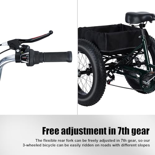 Adult Tricycle 20 Inch 3 Wheel Fat Tire Bike with Basket and 7 Speed R23810