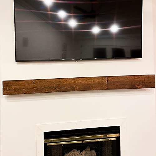 URBANDI Rustic Fireplace Mantel Shelf Real Wood Brown 60Lx6Hx8D P57637