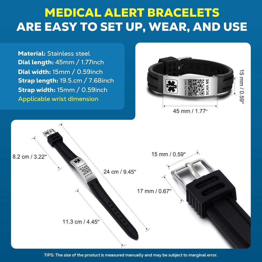 Medical Alert ID Bracelet with QR Code Silicone Waterproof Wristband K418302