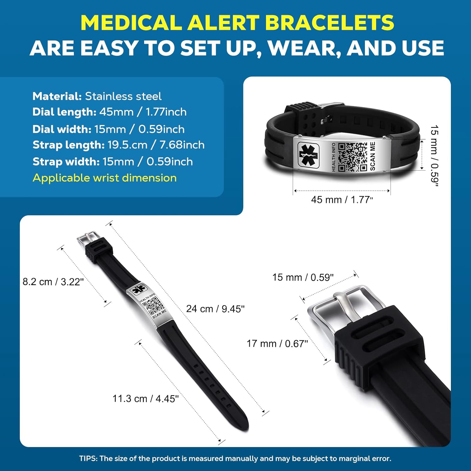 Medical Alert ID Bracelet with QR Code Silicone Waterproof Wristband K418302