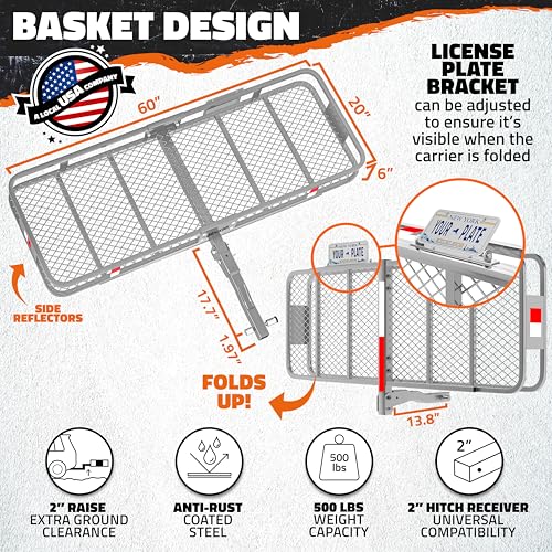 Mockins 60"x20"x6" Folding Trailer Hitch Cargo Carrier with Waterproof Bag R842