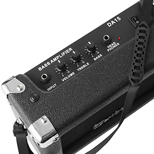 Full Size Electric Bass Guitar with 15-Watt Amp, Blue - 4 String Right Handed Beginner Kit A4069
