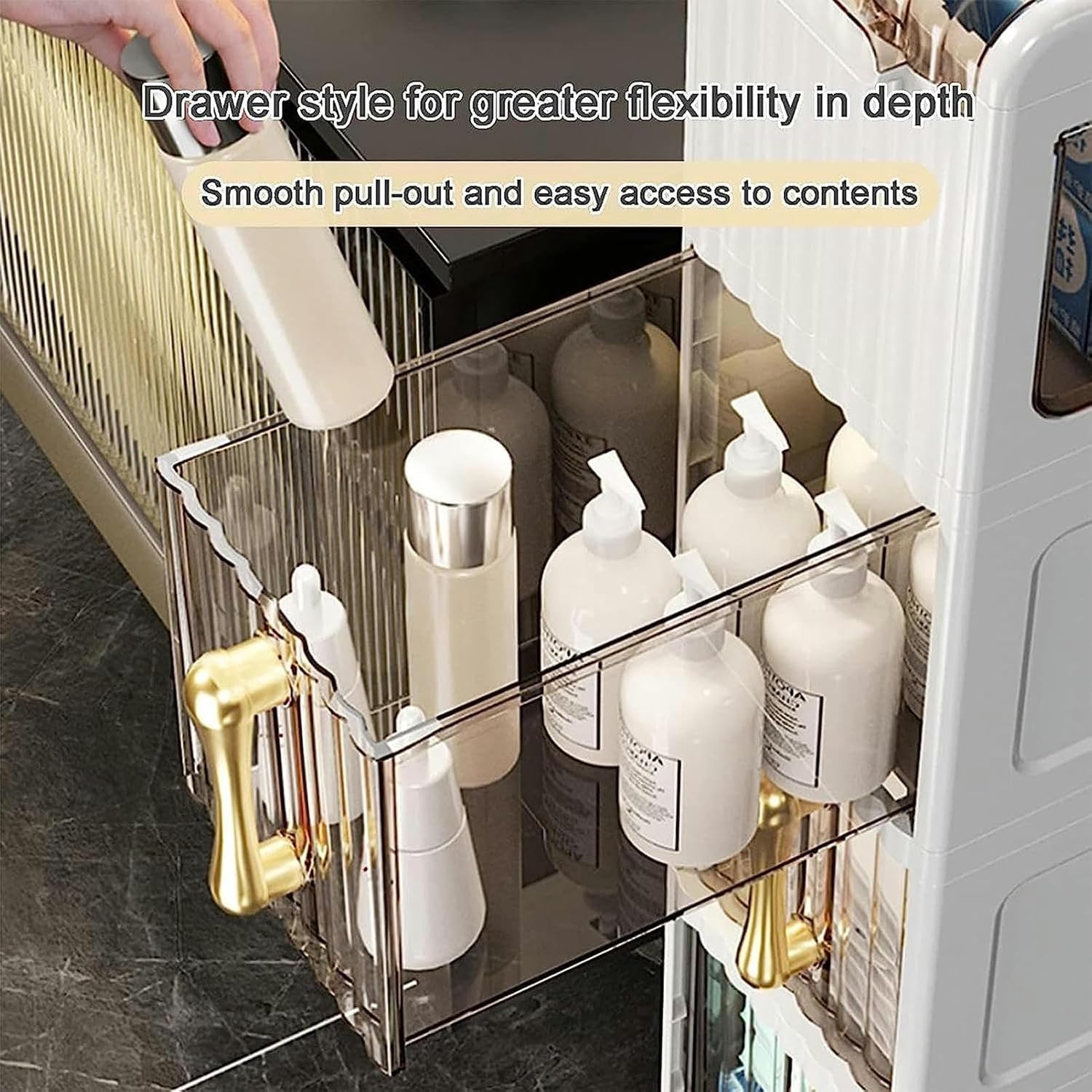 Bathroom Narrow Floor Storage Cabinet with Drawers and Wheels X788