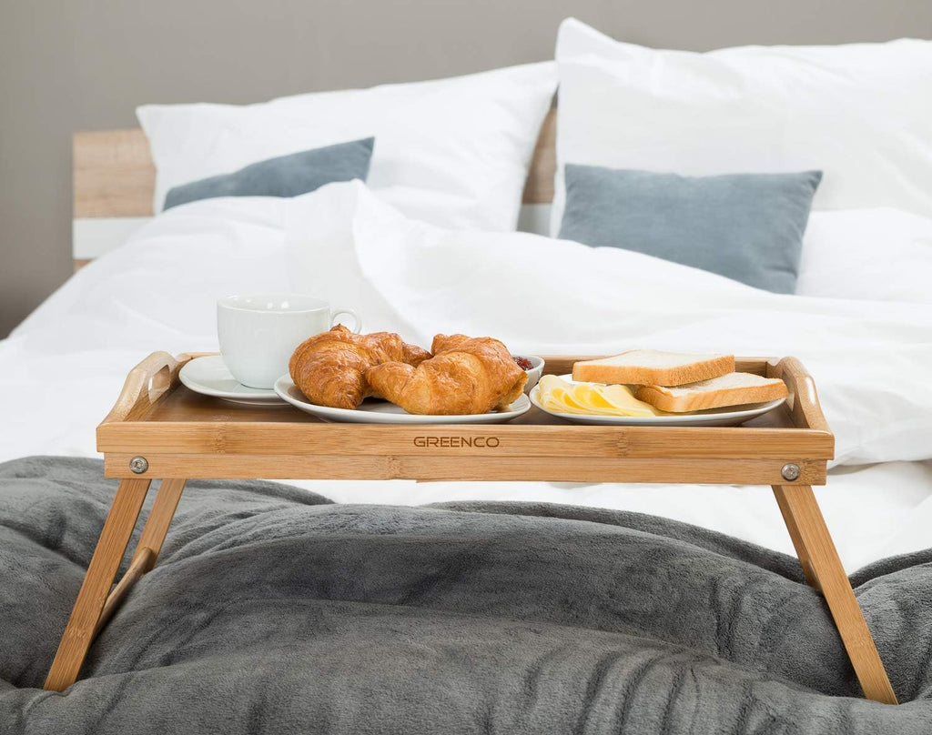 Greenco Bamboo Breakfast Tray Folding Legs with Handles, Bed Tray Table for Sofa Z620