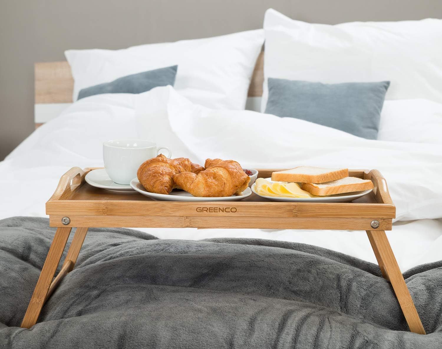 Greenco Bamboo Breakfast Tray Folding Legs with Handles, Bed Tray Table for Sofa Z620