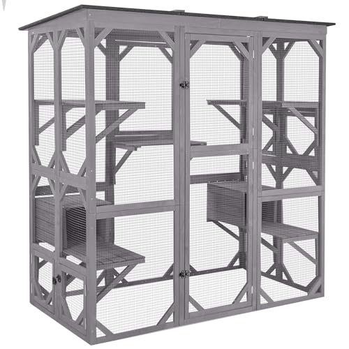 Aivituvin Cat House Outdoor Catio with Large Door, Wooden Cat Cage Indoor Playpen, 70 Inch I919236