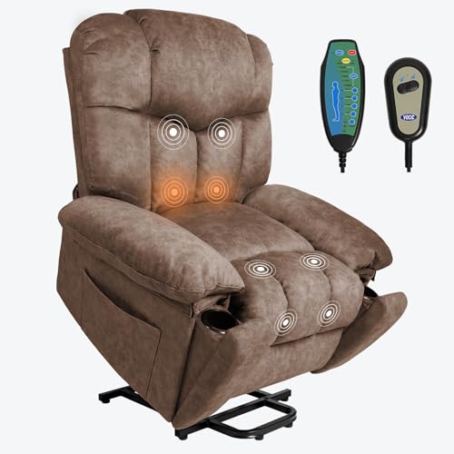 Power Lift Recliner Chair for Elderly,Upgraded Lift Chair,Recliners on Clearance with Massage,Designed for Adults with 2 Cup Holders Side Pockets and a Cool Mat,Ideal for Living Spaces-Grey