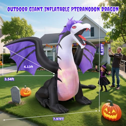 8FT Inflatable Pteranodon Dragon Decoration with LED Lights for Yard Halloween F426