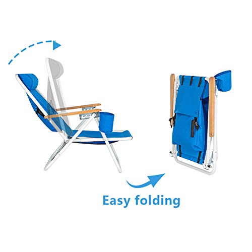 Folding Beach Chair for Adults with Cup Holder, Blue F477648
