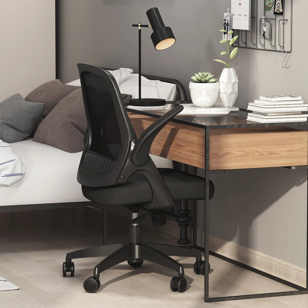 Hbada Office Task Desk Chair with Flip-up Arms and Adjustable Height, Black M65125