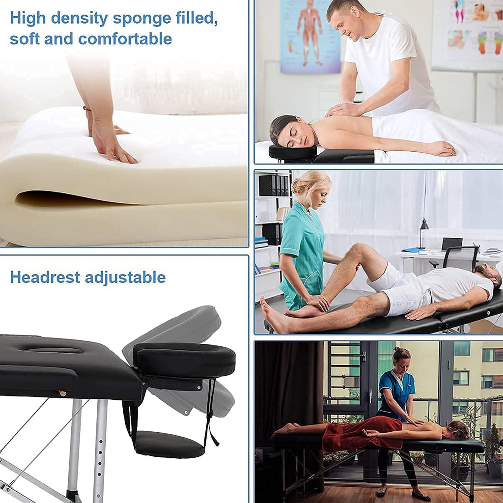 Aluminium Massage Table 2 Fold 73 Inch Portable with Armrest, Black S357178