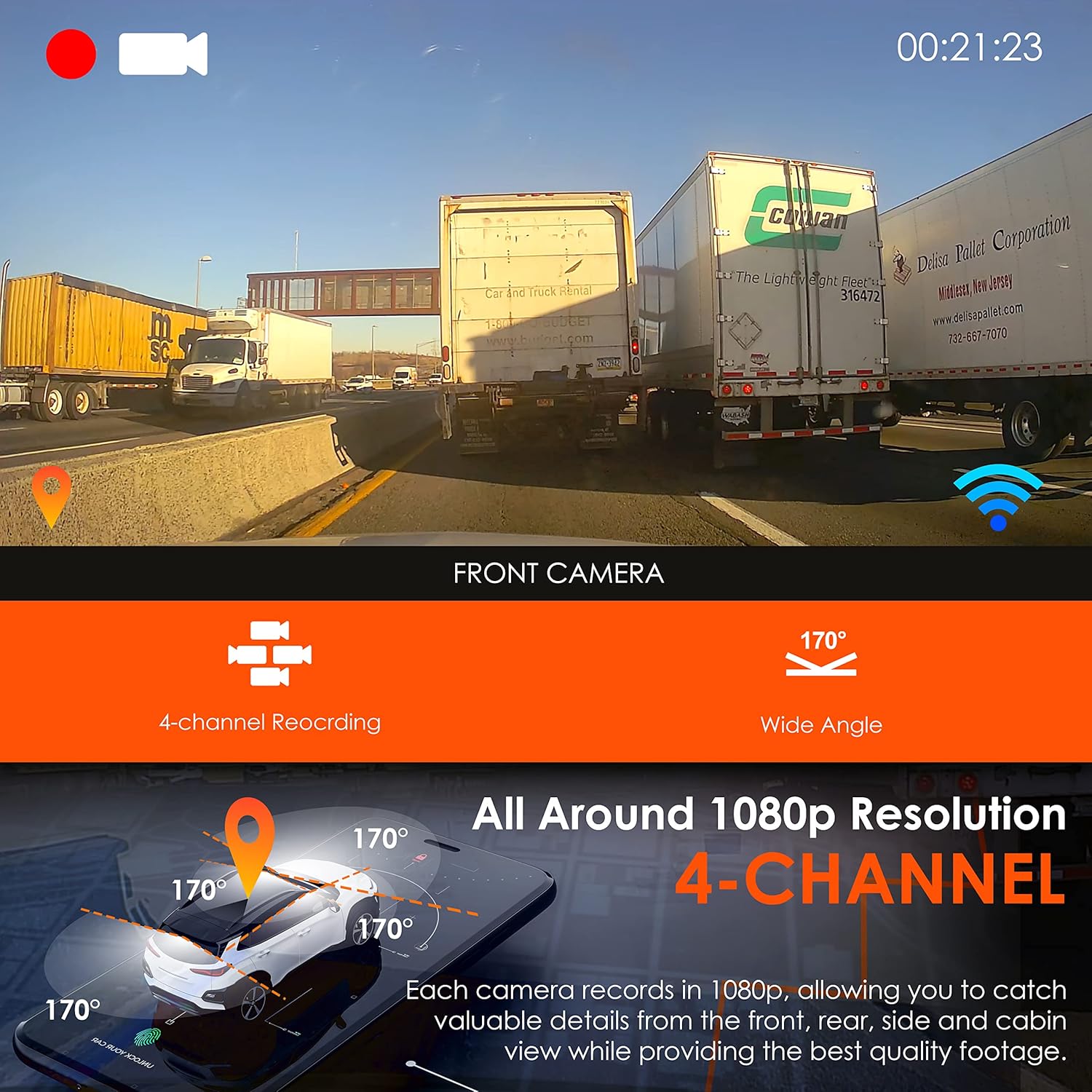 R4 4 Channel Dash Cam with 1080p, Wi-Fi, GPS, IR Night Vision V990