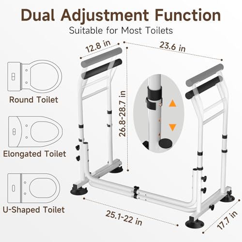 Toilet Safety Rails for Seniors with Arms, Adjustable Width and Height, 350lbs O62717
