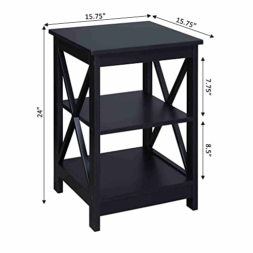 Convenience Concepts Oxford End Table with Storage Shelves, White Faux Marble/Black N969