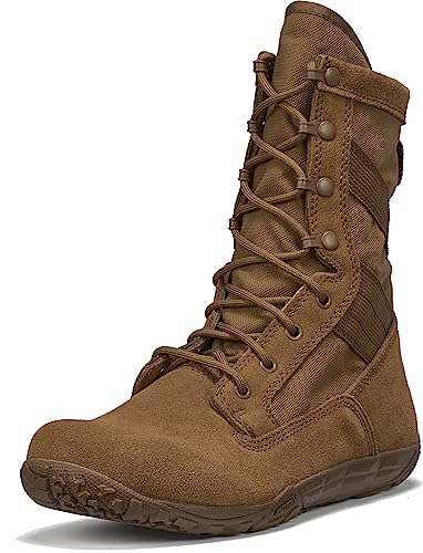 Tactical Research Mini-Mil TR105 8" Tactical Boots for Men - Minimalist Army/Air Force OCP ACU Coyote Brown Leather with Low Drop and Slip-Resistant Vibram Tarsus Outsole