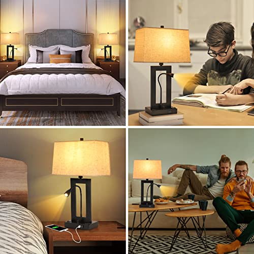 TRLIFE Table Lamps Set of 2, Dimmable with USB Charging Ports and AC Outlet E371275