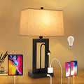 TRLIFE Table Lamps Set of 2, Dimmable Table Lamps with USB Charging Ports and AC Outlet, Fully Dimmable Modern Nightstand Lamp with Fabric Lampshade for Bedside Reading Living Room(2 Bulbs Included)