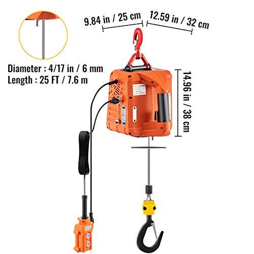 3-in-1 Electric Hoist Winch 880LBS 1500W 110V with Remote Control L67613