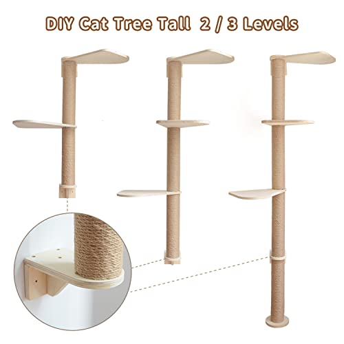 Wood Cat Tower Floor to Ceiling Adjustable with Scratching Post H64320