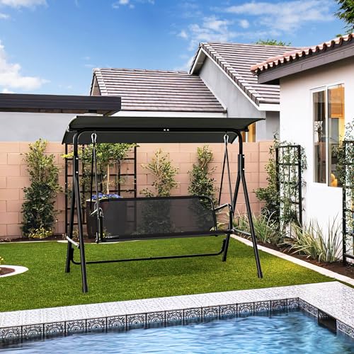 YITAHOME Outdoor Patio Swing Chair 3 Person with Adjustable Canopy, Black P266