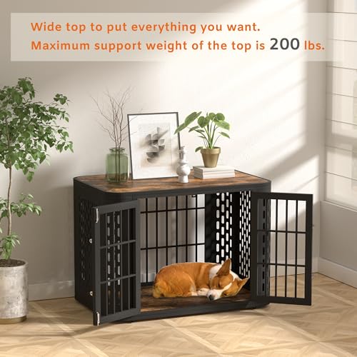 Rounded Corner Dog Crate Furniture 42 inch Heavy Duty Kennel for Medium and Large Dogs Y702
