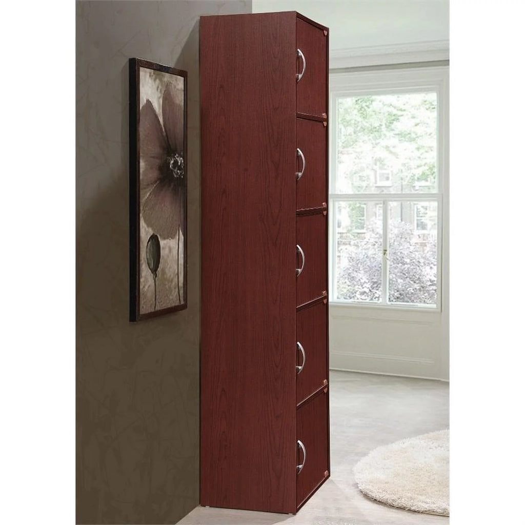 Pemberly Row Wood Bookcase with 5 Door and 5 Shelf, Mahogany W7313