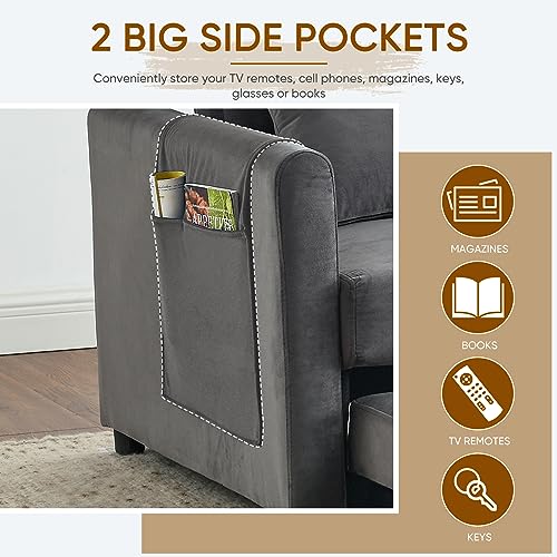 3 in 1 Convertible Sleeper Sofa Bed, Velvet Loveseat Futon with Storage Pockets, Blue B5555