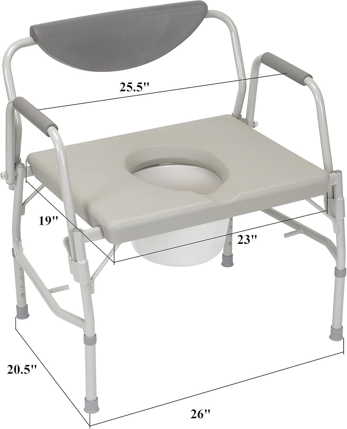 HEALTHLINE Heavy Duty Drop Arm Bariatric Commode with Adjustable Seat Height, 500 lbs K7640