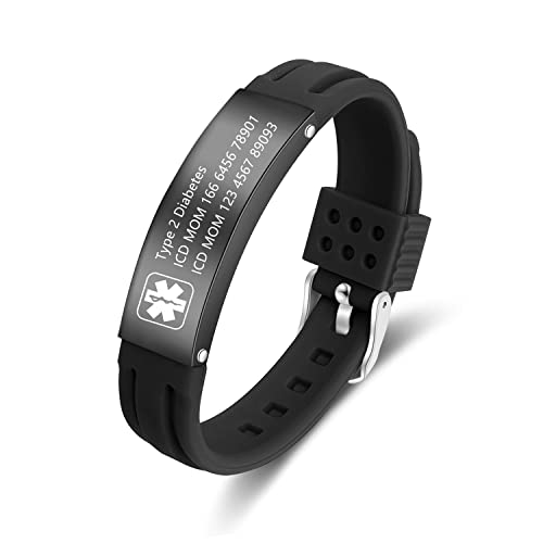Personalized Medical Alert Silicone ID Bracelets Adjustable Waterproof S329367