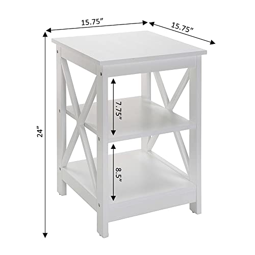 Convenience Concepts Oxford End Table with Storage Shelves, White Faux Marble/Black N969
