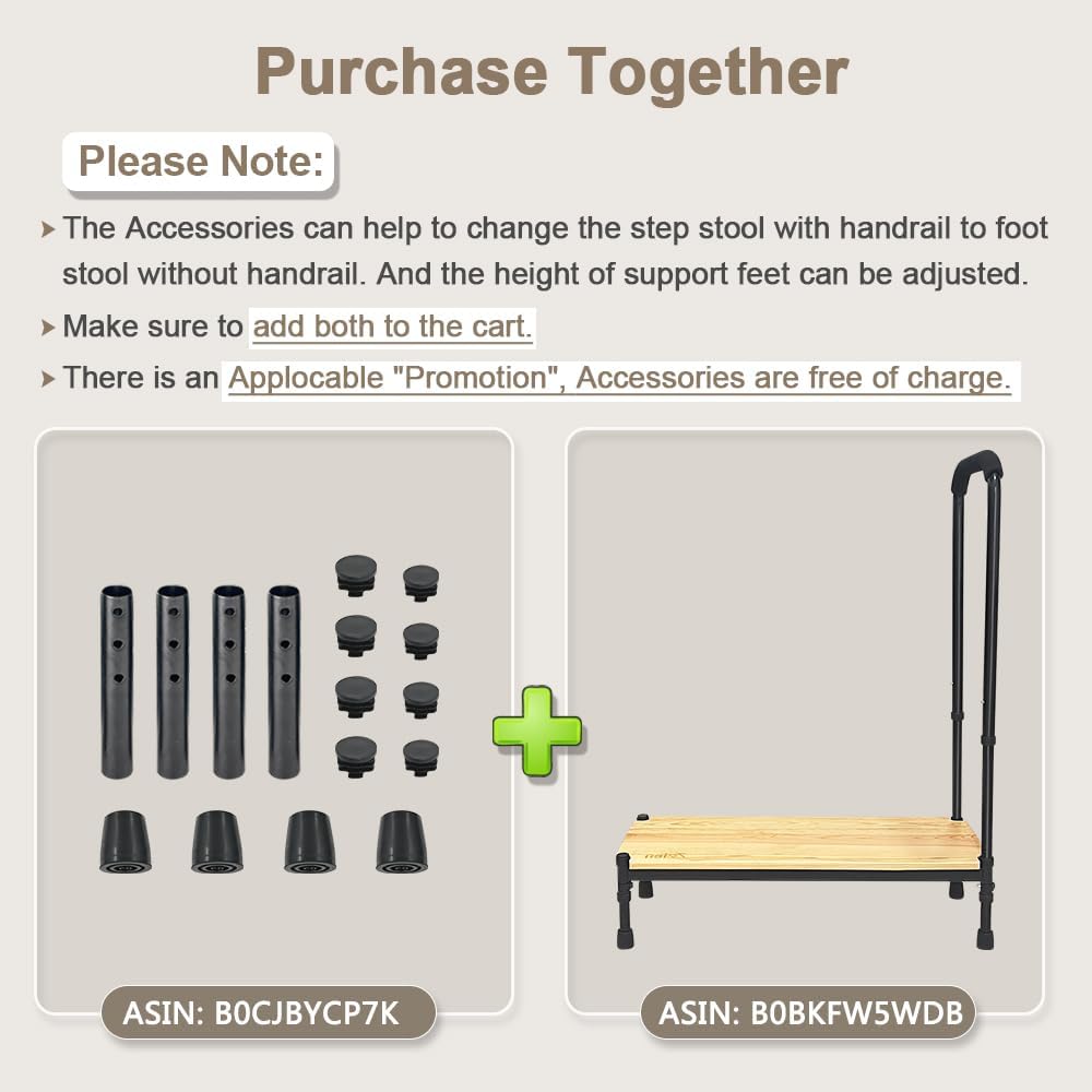 Zelen Bed Step Stool with Handle for Elderly, Adjustable Height Safety Foot Stool E115658