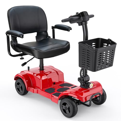 ENGWE Folding 4 Wheel Mobility Scooter,15 Mile Long Range, 250W Electric Powered Mobile Wheelchair for Seniors Adult with Detachable Basket, Front Light (Blue, Large Cushion)