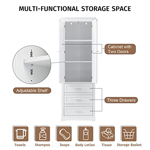 Tall Bathroom Storage Cabinet with 2 Doors and 3 Drawers, White S52783