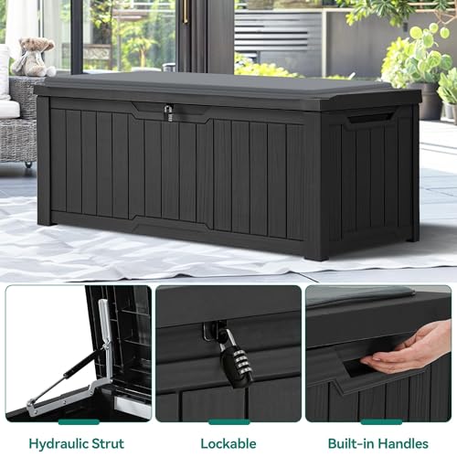 YITAHOME Outdoor Storage Box with Cushion, 120 Gallon, Lockable, Light Brown O374