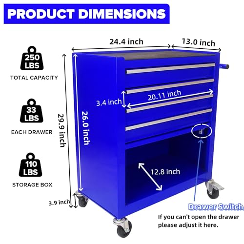 5-Drawer Rolling Tool Cart with Wheels, Black V51953
