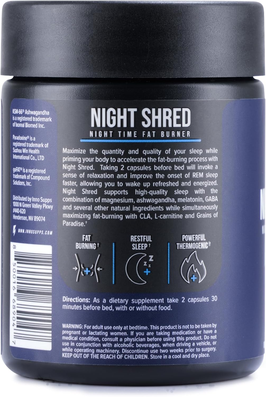 Night Shred Fat Burner & Sleep Support with Ashwaganda, 5-HTP, CLA, Melatonin - 60 Capsules U410621