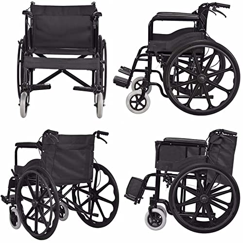 Extra-Wide Bariatric Wheelchair, Heavy Duty Folding Transport Chair for Adults, 20" Seat, 418 lbs Capacity, Blue L240297