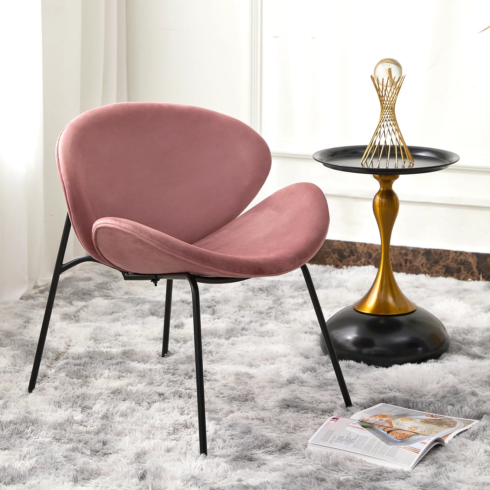 FAGAGA Velvet Accent Chair Set of 2 with End Table, Pink C6062